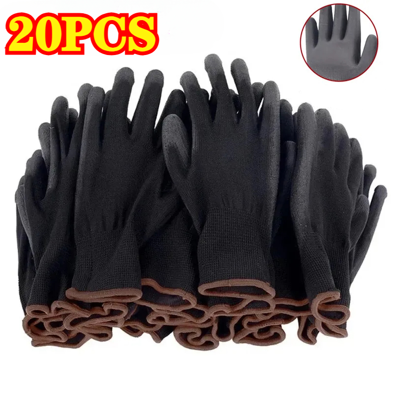 Woodworking Gloves - 20 قطعة قفازات سوداء مطلية بالبولي